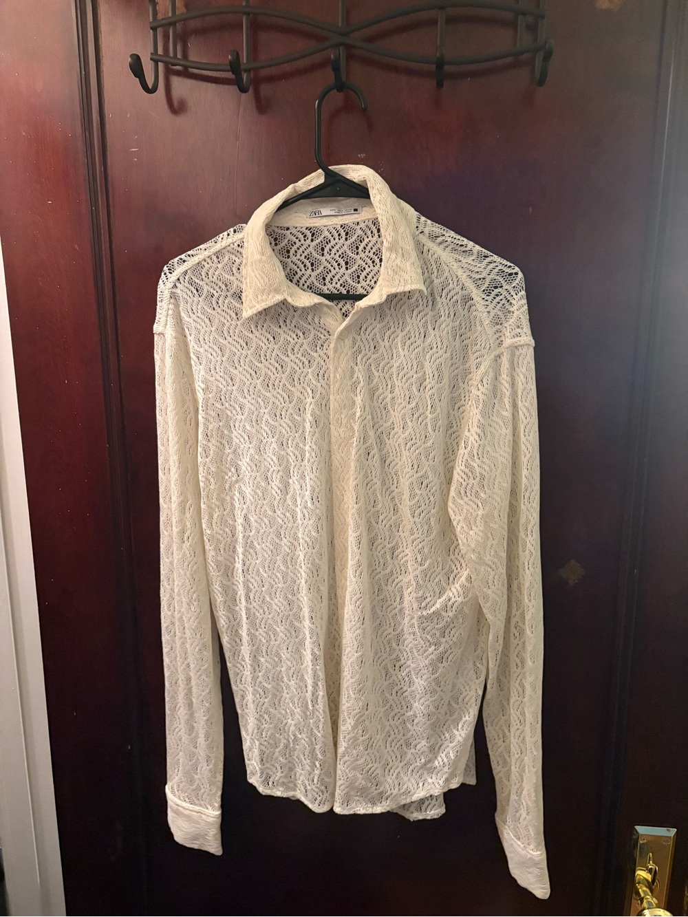 Zara Cream Lace Lightweight Long-Sleeve Shirt Jacket